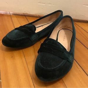 Zara Forest Green velvet slippers
